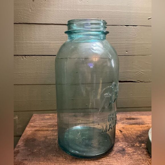 Antique Blue Mason Jar | 9.5” Tall | Rustic Farmhouse Decor - Picture 2 of 6
